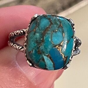 Turquoise Women’s Sterling Silver Split Shank Ring 925 Size 7